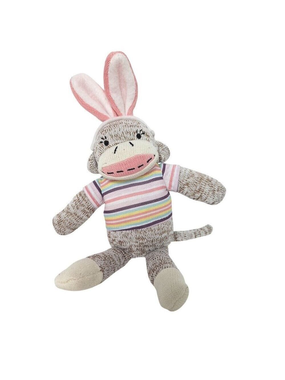 Dan Dee Sock Monkey Plush Bunny Ears 12.5 Inch